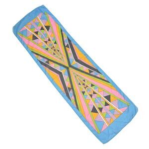 Vintage Retro Graphic Geo Oblong Scarf 47x14.5 Sheer 60s Mod Print Blue Pink